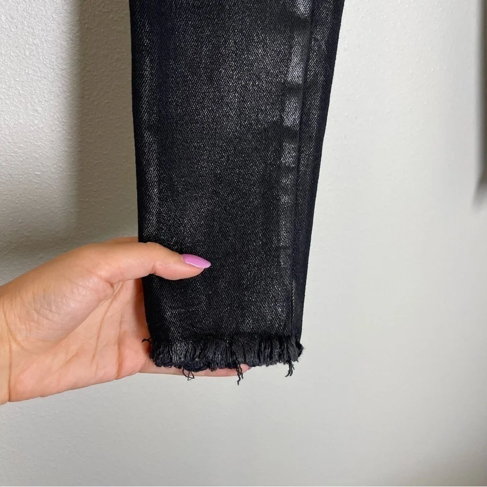 Free People Coated High Waist Jeans Black Raw Frayed Hem Size 24 Women’s NWT
